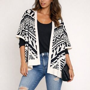 Jealous Tomato Crean Black Tribal Open Front
Cardigan Size Small/Medium